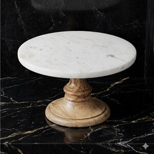 Small Marble and Wood Cake Plate